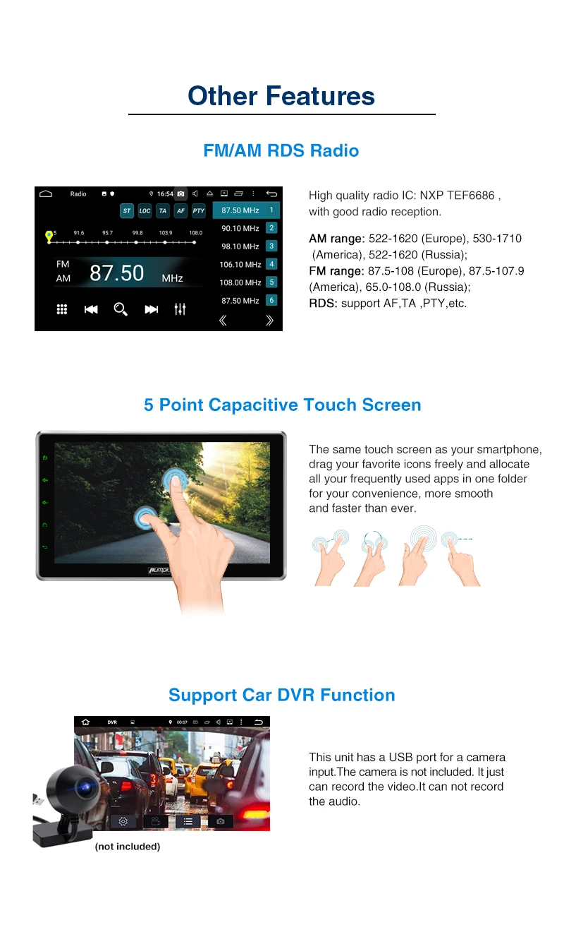 Pumpkin 2 Din 10.1''Android 9.0 Universal Radio Octa-core 4GB 32GB Car Stereo Audio No DVD Player GPS Navigation Wifi OBD2 DAB
