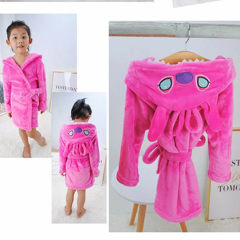 Pink Stitch Детская Полотенца пляжный детский банный халат животных в виде радужного единорога, купальные халаты с капюшоном для мальчиков и девочек, пижамы одежда для сна детская одежда для сна, Халат - Цвет: Pink Stitch