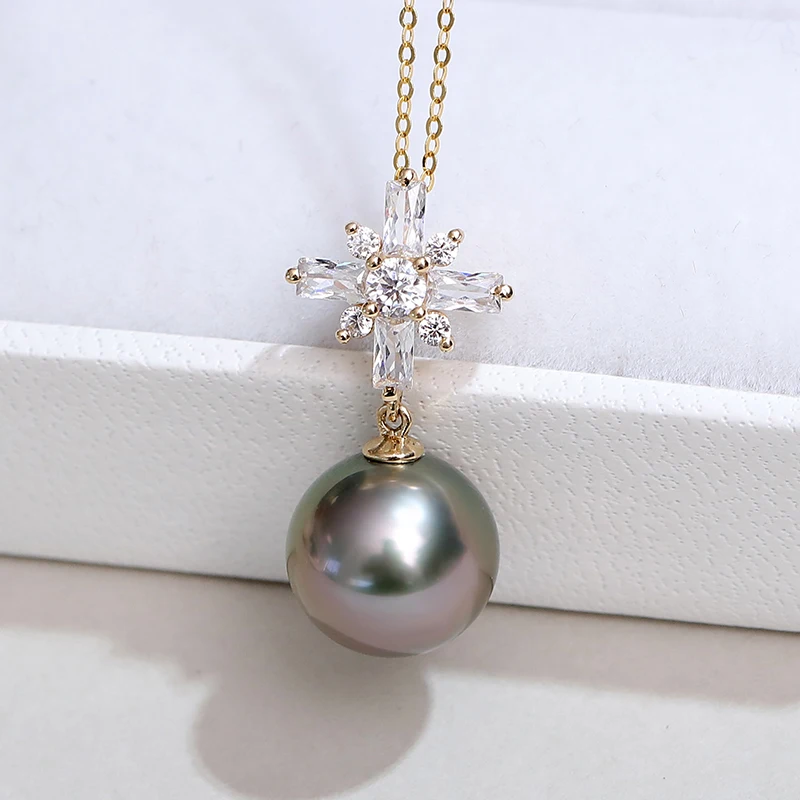 YS Female Изысканные ювелирные изделия 14K золотой кулон 10 11 мм Морской черного