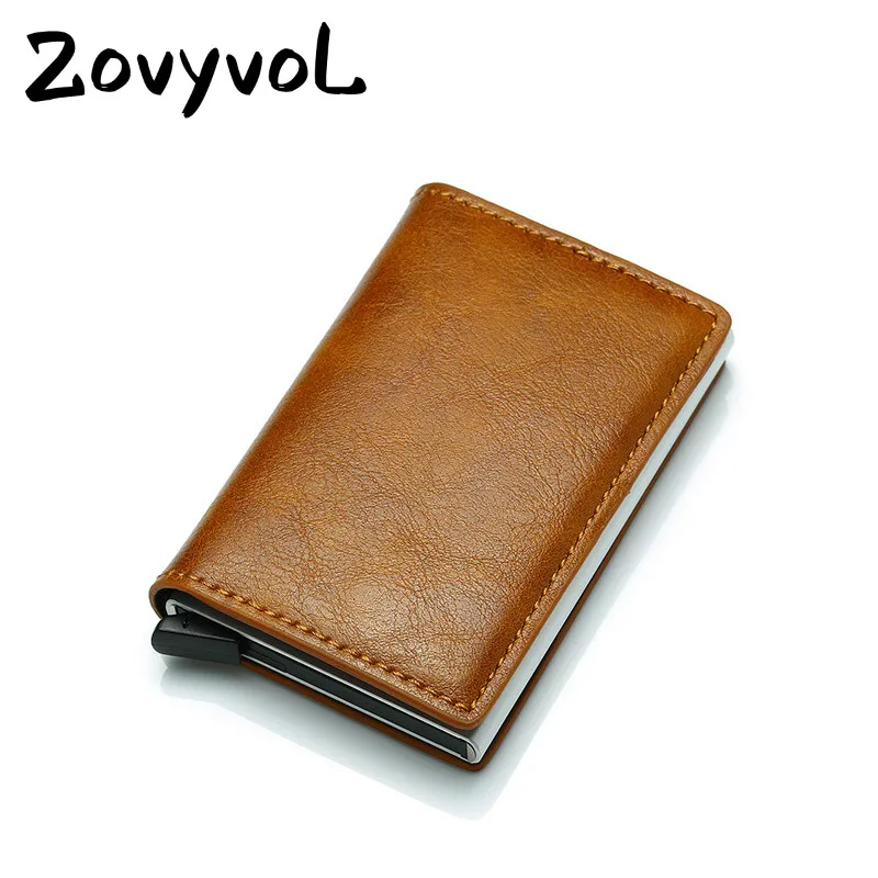 

ZOVYVOL Antitheft Men Vintage Credit Card Holder Blocking Rfid Wallet Leather Unisex Security Information Aluminum Metal Purse