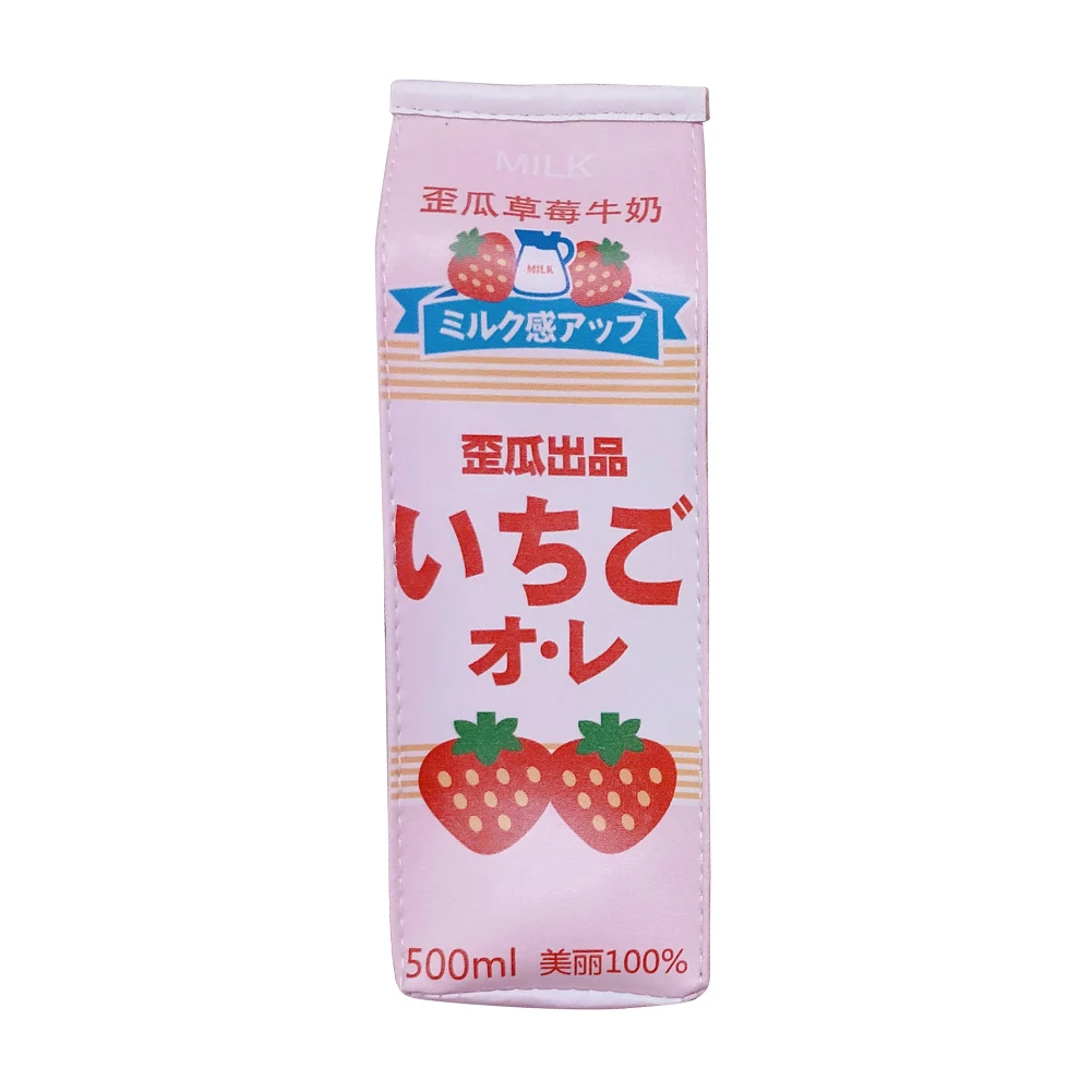 Pink Strawberry Креативный чехол из искусственной кожи для карандашей с клубничным молоком, милый пенал, чехол кавайные канцелярские школьные принадлежности, детский подарок - Цвет: Pink Strawberry