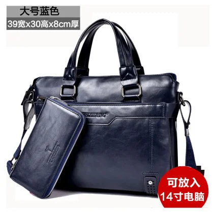 dark blue 14 itch Фирменный роскошный мужской портфель из мягкой кожи, винтажная деловая сумка, Мужская водонепроницаемая сумка-мессенджер, мужская сумка для компьютера, ноутбука - Цвет: dark blue 14 itch