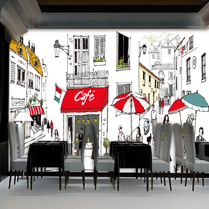 

[Self-Adhesive] 3D Hand Drawn City Coffee Shop 22 Wall Paper mural Wall Print Decal Wall Murals