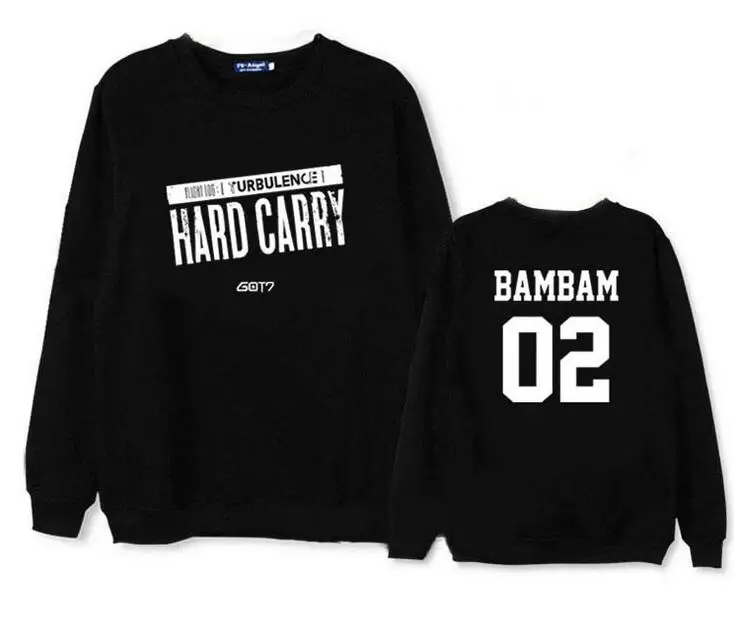 Толстовка с капюшоном Got7 тонкая надписью hard carry member круглым вырезом | Женская