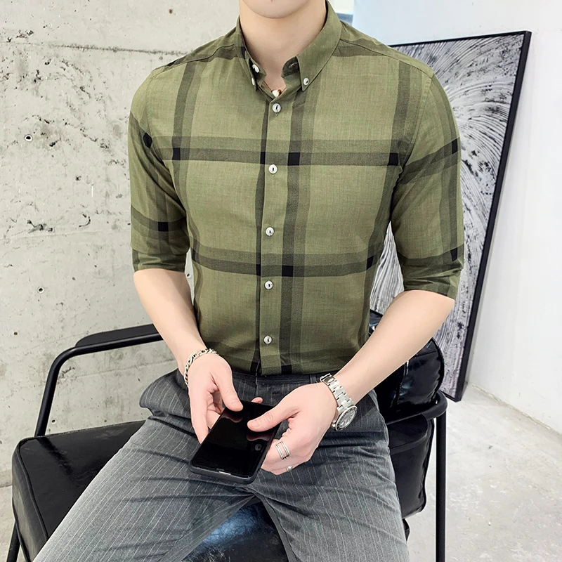 Рубашка Camisa hombre новая летняя мужская рубашка с коротким рукавом узкие в