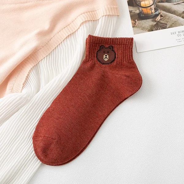Brick-red Socks Смешные носки Харадзюку сезон: весна–лето с рисунком милого мишки мягкие носки-следки для студентов женские Япония Стиль Мода мультфильм женские носки до щиколотки - Цвет: Brick-red Socks