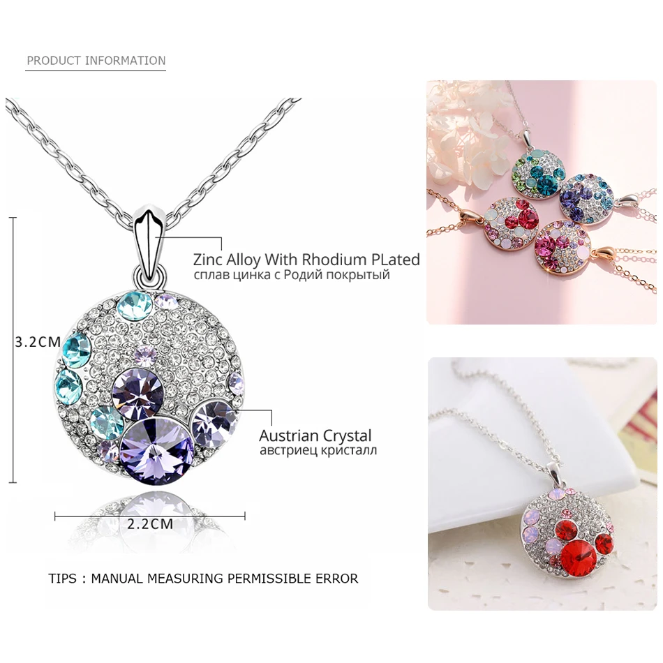 Женское Ожерелье с кристаллами Swarovski серебряное ожерелье круглой подвеской