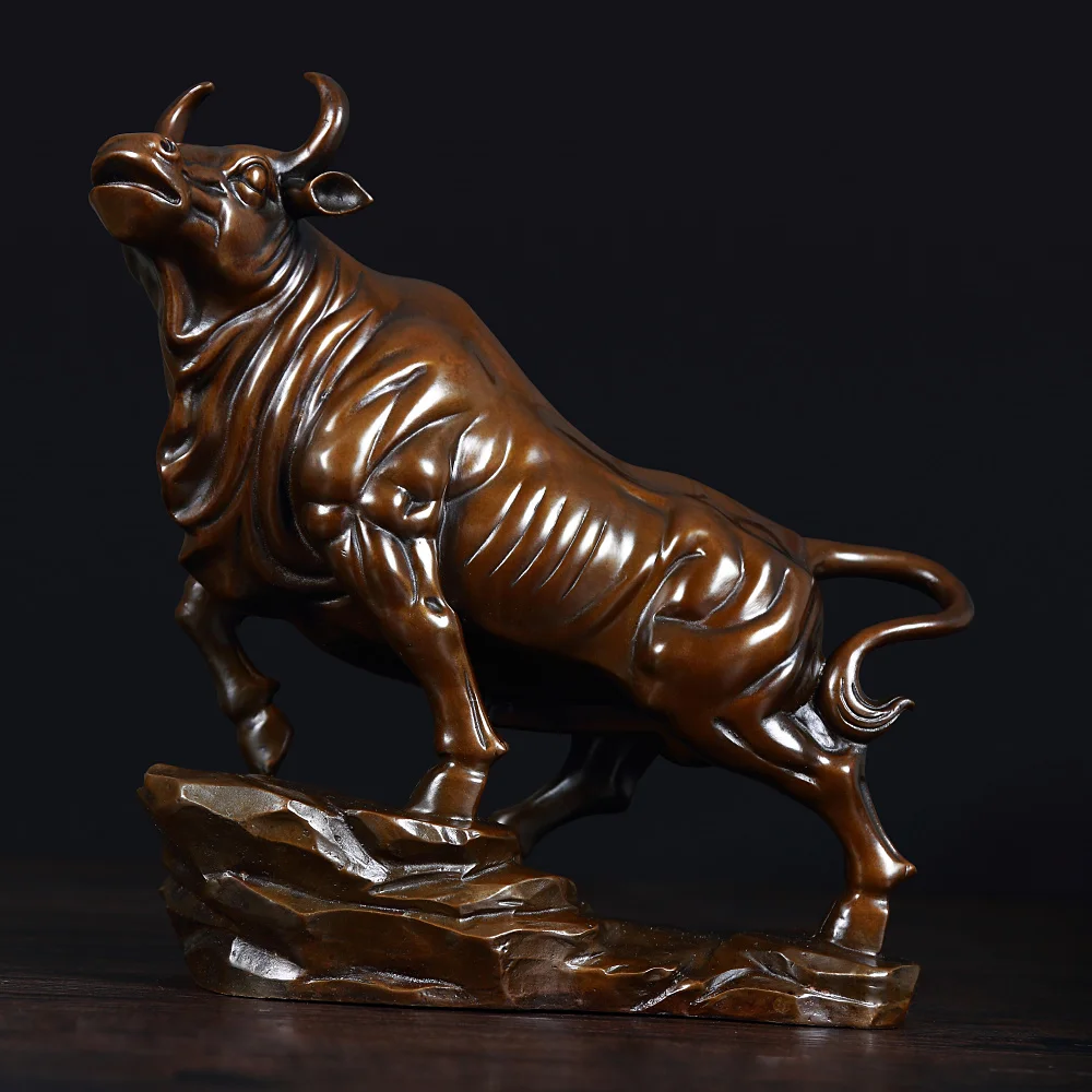 

BEST Business gift -Home office efficacious fortune Mascot Money Drawing wall street cattle bull COW Bronze art statue