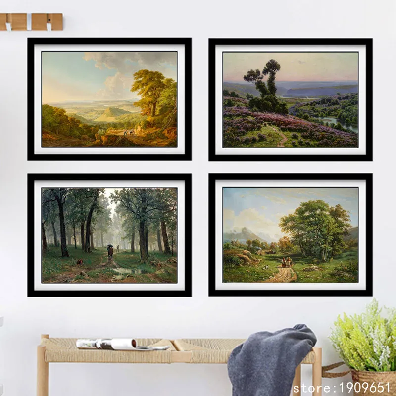 Без рамки классический Лес Дерево Люди Пейзаж холст печать картина маслом