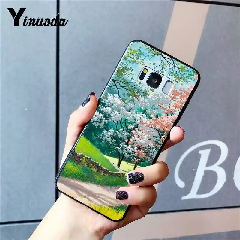 Yinuoda Kawaii японские розовые цветы Мягкий силиконовый черный чехол для телефона Samsung