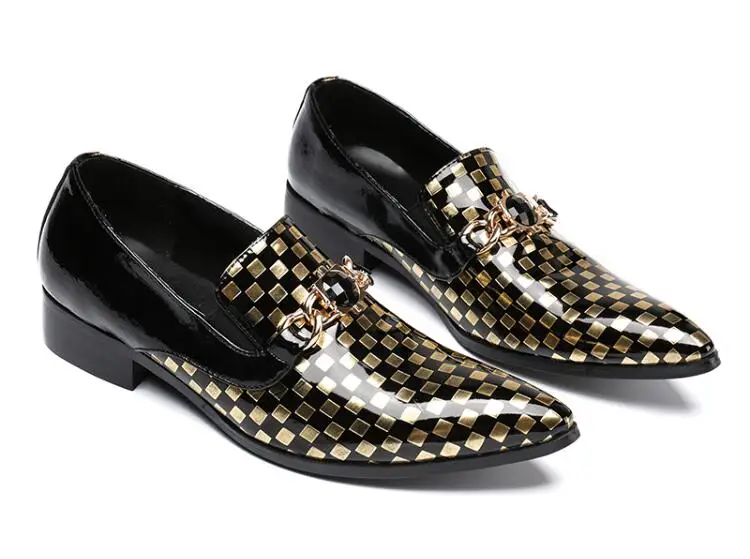 

New Imitate 2018 Men's Genuine Leather Oxford Shoes Pointed Toes Shoes Male diamond-type lattice Dress Shoes homme classique