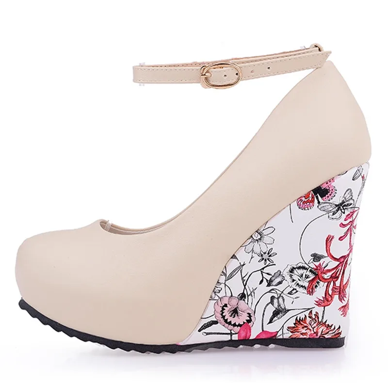 ALLENLYNN/Большие размеры 34-43 туфли-лодочки на танкетке и высоком каблуке для