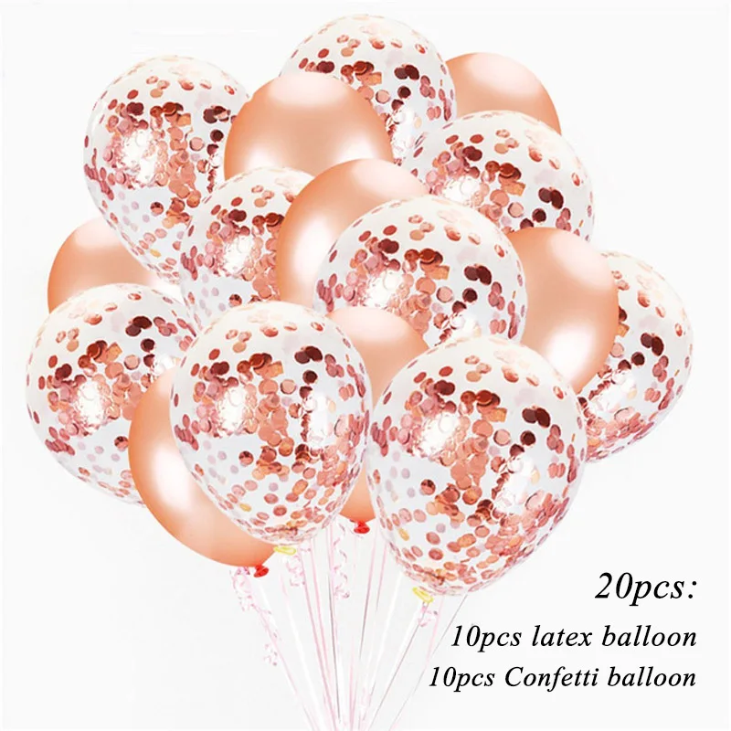 20pcs rose gold 20 шт. 12 дюймов конфетти воздушные шары деревенская Свадьба девичник настольные украшения Дети День рождения взрослых курица вечерние наборы; детский душ - Цвет: 20pcs rose gold
