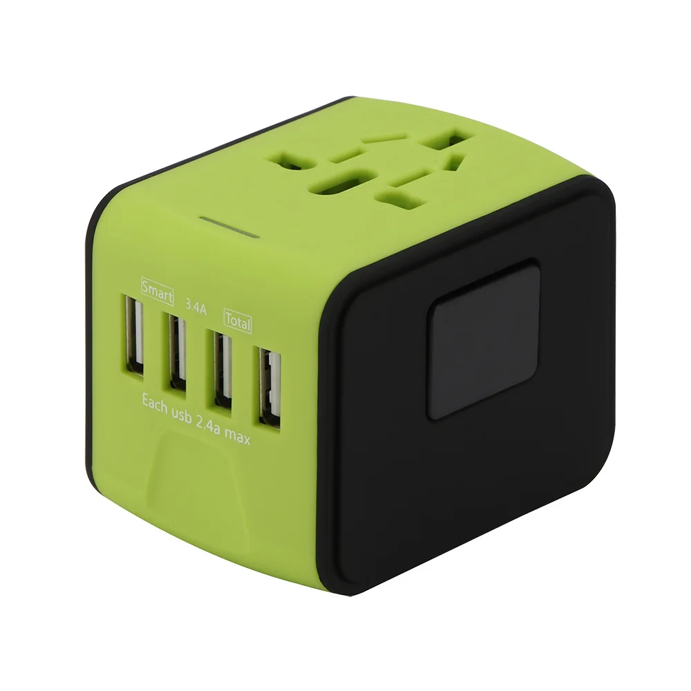 4 USB port Green 1 шт. Универсальное зарядное устройство адаптер 4 USB порта адаптер по всему миру электрическая розетка США Великобритания ЕС Австралия Международная дорожная вилка - Цвет: 4 USB port Green