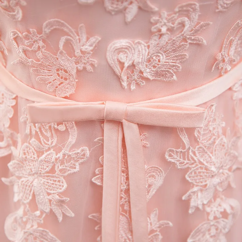 Элегантное розовое вечернее платье для девочек с длинными 2020 аппликации кружево