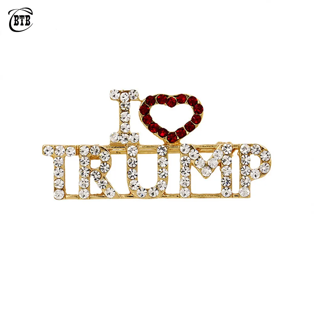 Уникальный Дизайн Стразы Броши для женщин красное сердце буквы &quotI Love Trump&quot