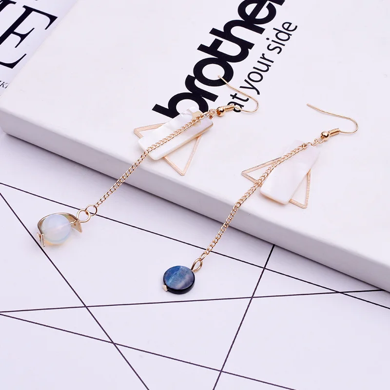 Красиво оформленный Геометрическая треугольная shell кулон серьги длинные