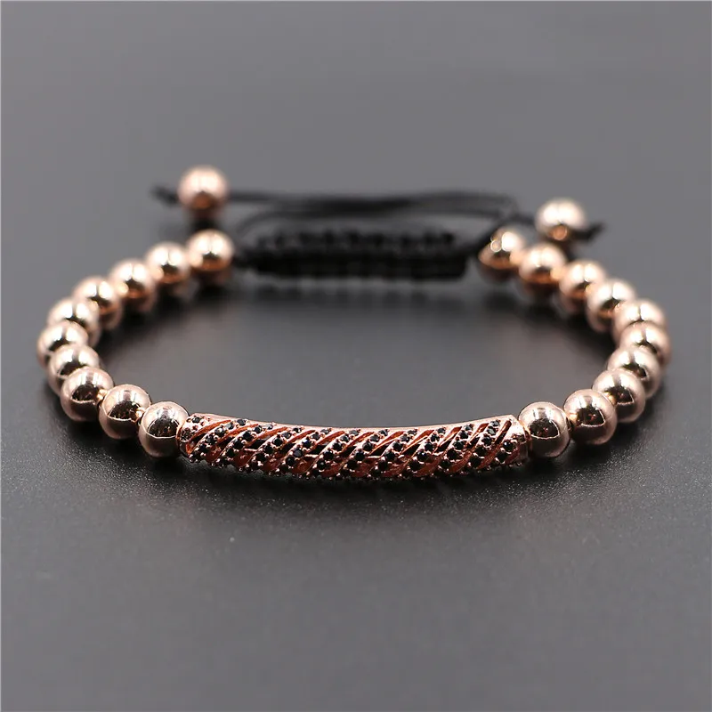 Лидер продаж модный мужской браслет 6 мм медные бусины и паве микро CZ соединитель