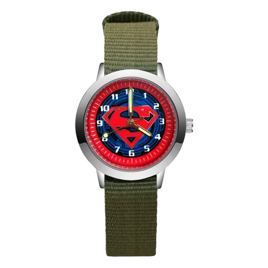 Army green Милые детские часы в стиле Супермена с героями мультфильмов; кварцевые нейлоновые наручные часы для мальчиков и девочек; JA156 - Цвет: Army green