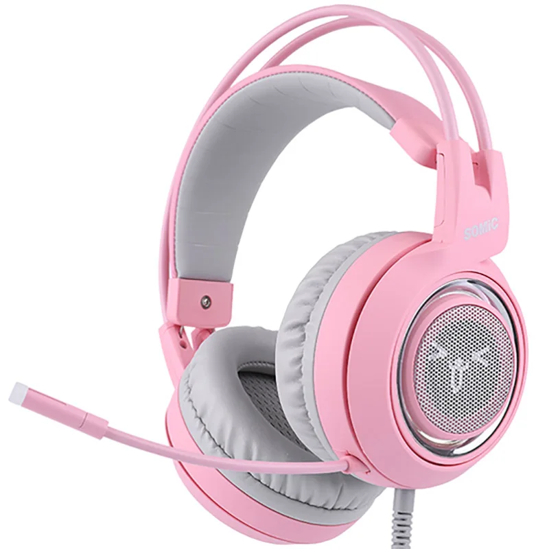 SOMIC G951 розовые наушники с кошачьими ушками Virtual 7 1 шумоподавление Игровые