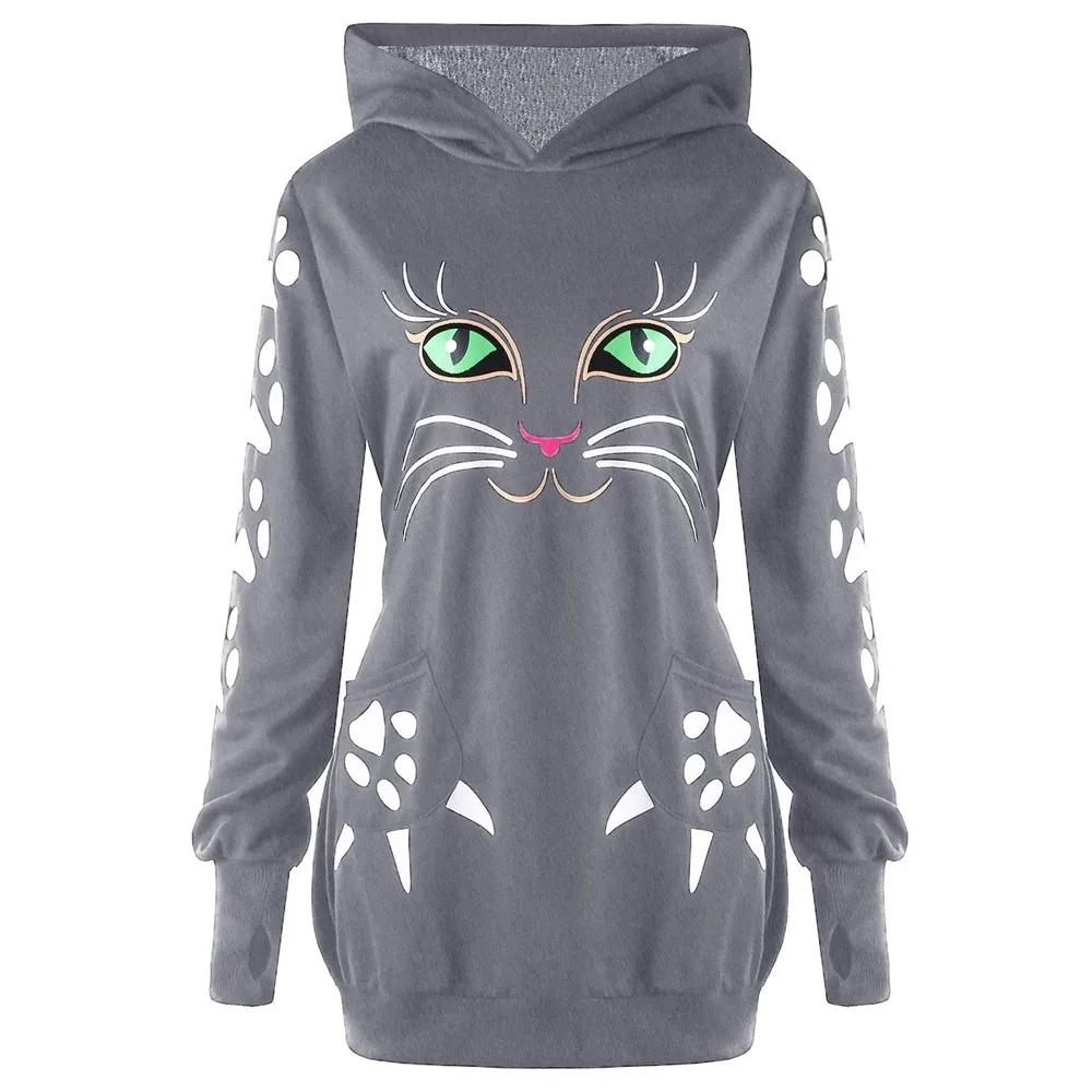 Женская уличная одежда толстовка с принтом кота женская большой размер 5XL осень
