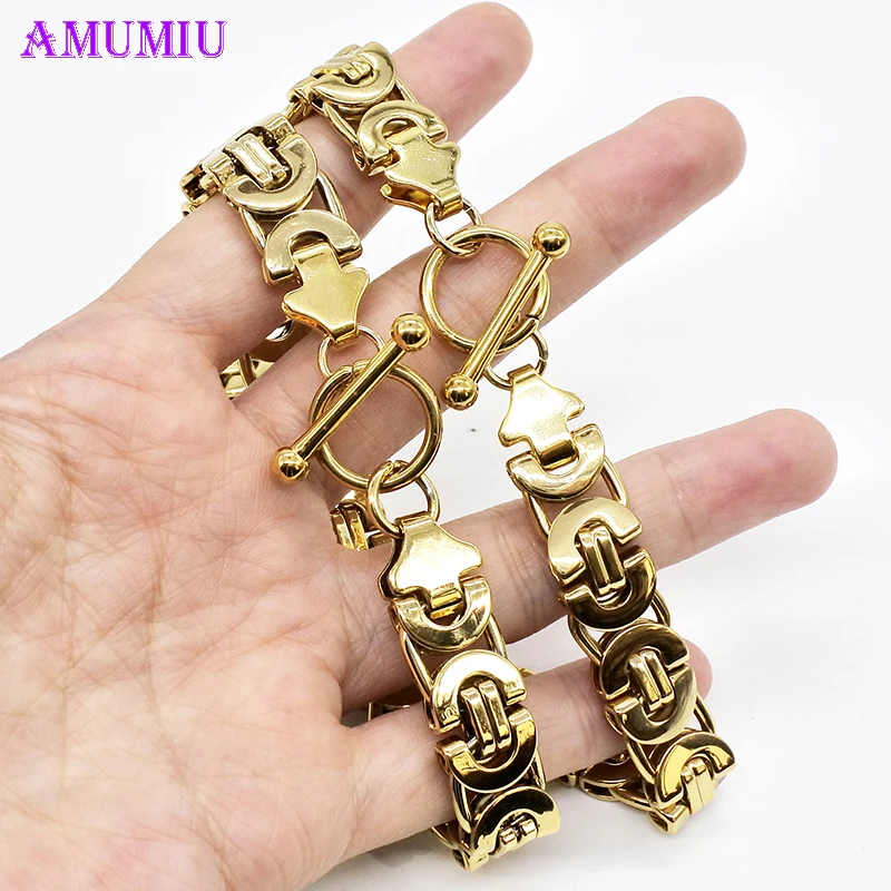 AMUMIU Для мужчин цепи золотой тон 316 Нержавеющая сталь ВИЗАНТИЙСКИЙ Box Ссылка