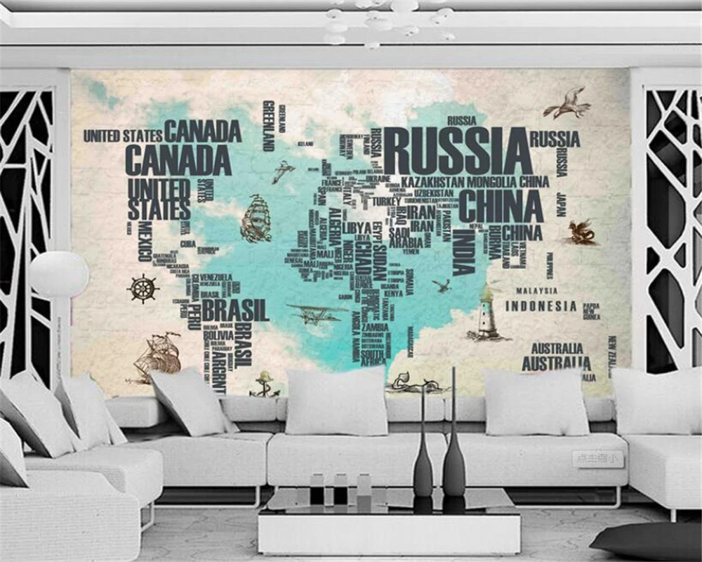 

Beibehang 3D Wallpaper Retro Nostalgic Hand-painted Letter Map Background Wall Painting Living Room Bedroom Mural wallpaper 3 d