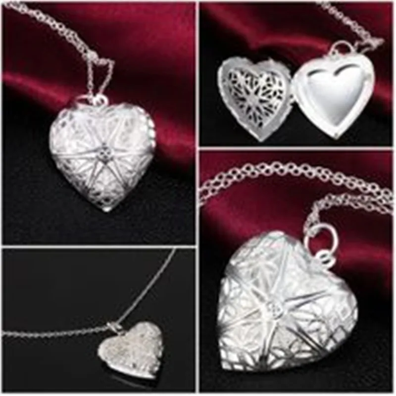 

The latest heart-shaped necklace love to play open a small photo Korean female hollow box necklace with flower