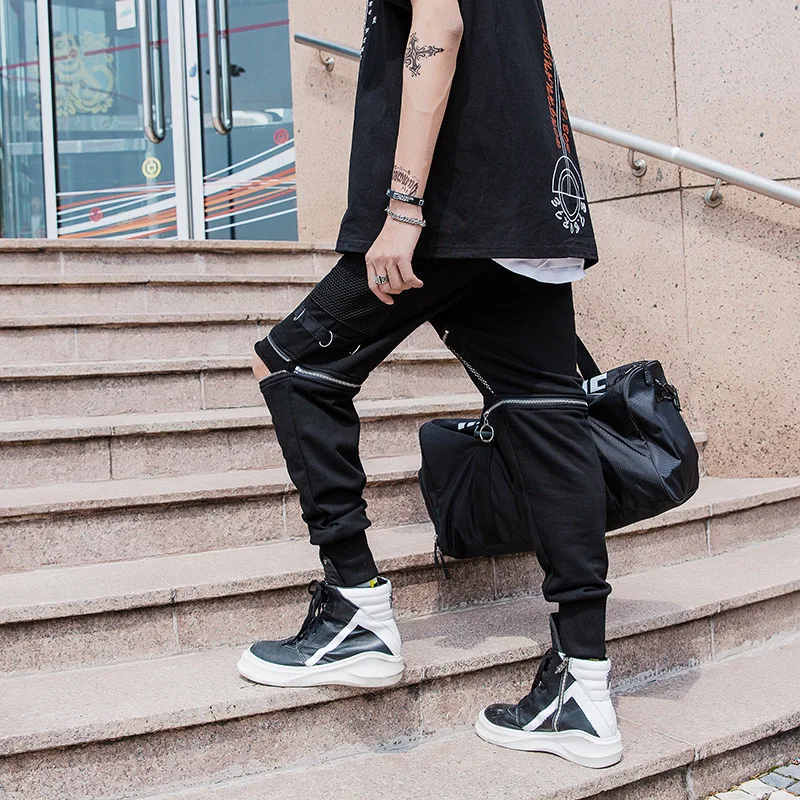 Черные качественные новые мужские нижние велосипедист бегун брюки молнии Сплит