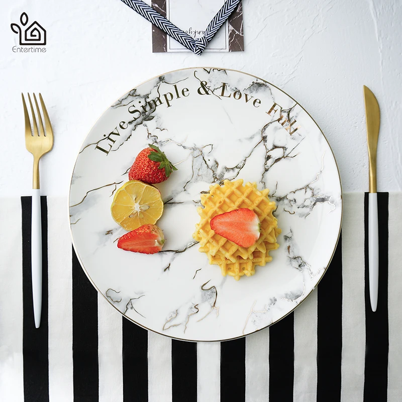 Энтертайм уникальные Позолоченные мраморные тарелки керамические обеденные и