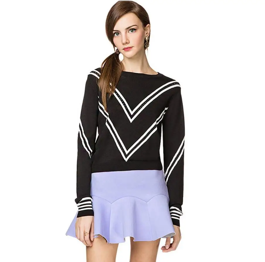 New Fashion spring autumn Preppy Style all match Woman Sweater Female classic Striped O-Neck Knitted Slim base women pullovers | Женская