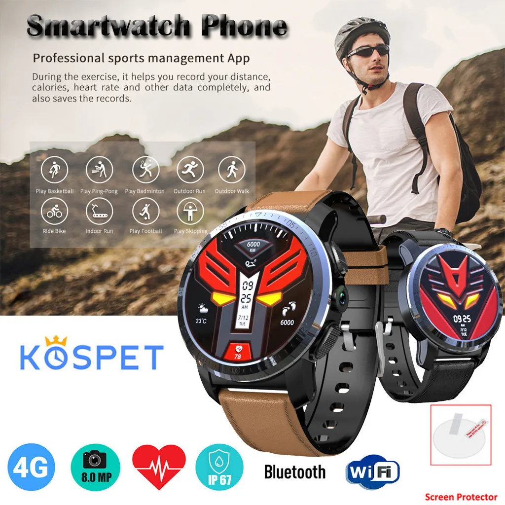 KOSPET Optimus Pro 3 ГБ 32 800 мАч Bluetooth Dual 4G SmartWatch телефон водонепроницаемый 8.0MP 1 39 &quotмужские