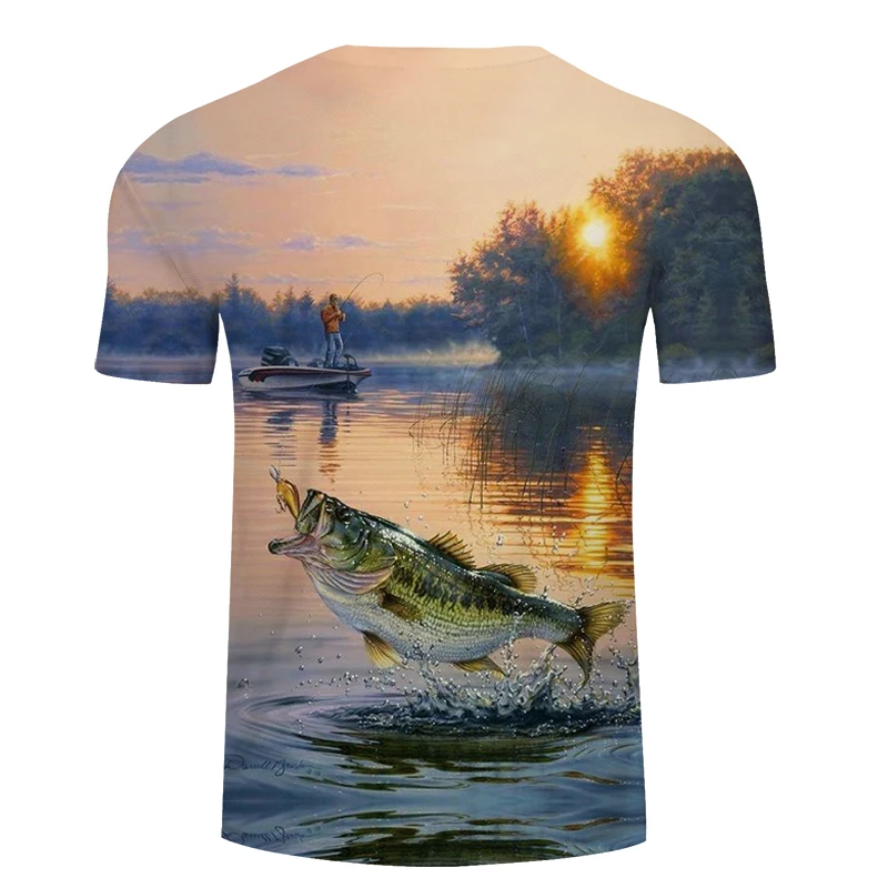 Мужская футболка с объемным принтом рыбы круглым вырезом Забавные топы для