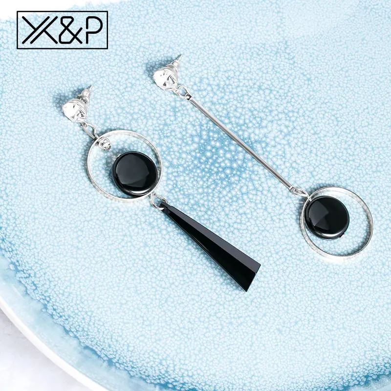 X& P корейские черные акриловые геометрические Висячие серьги для женщин, модные золотые серебряные треугольные круглые Асимметричные висячие серьги, ювелирные изделия - Окраска металла: Silver 2