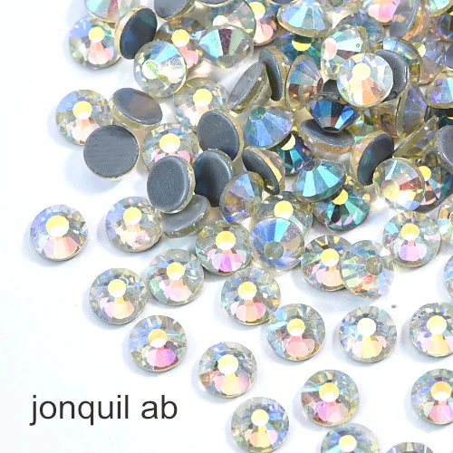 jonquil ab Высокое качество, Красочные стразы, стразы для горячей фиксации, стеклянные стразы с плоским основанием, стразы для украшения одежды F0104 - Цвет: jonquil ab