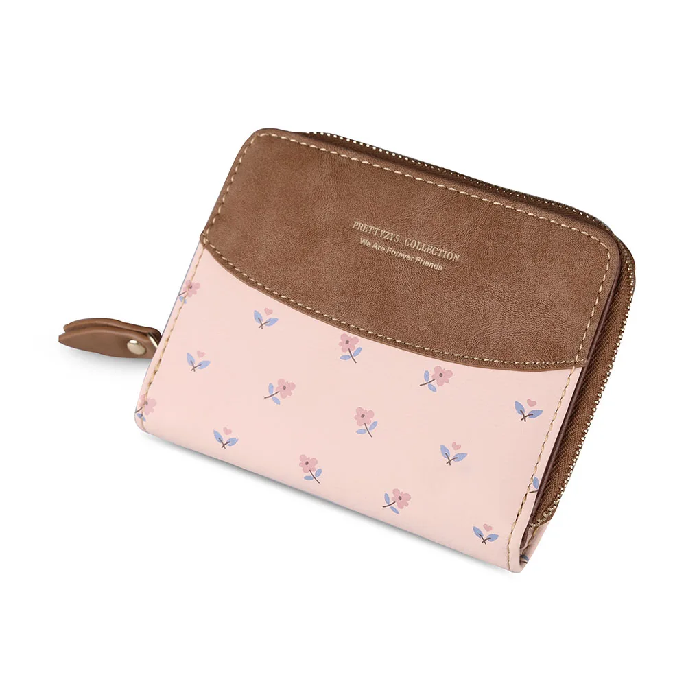 Pink Small 3 размера, женский кожаный бумажник с цветочным рисунком, модный, с заплатками, на молнии, для телефона, для смены карт, клатч, кошельки для девочек, кошельки, держатели - Цвет: Pink Small