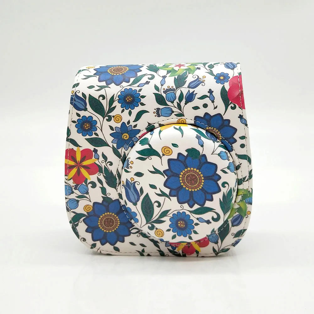 Flower C Чехол для камеры с цветочным рисунком из искусственной кожи, сумка для Fujifilm Instax Mini 9 8 8 plus, фотокамера моментальной печати с аксессуарами, карманом и ремешком - Цвет: Flower C