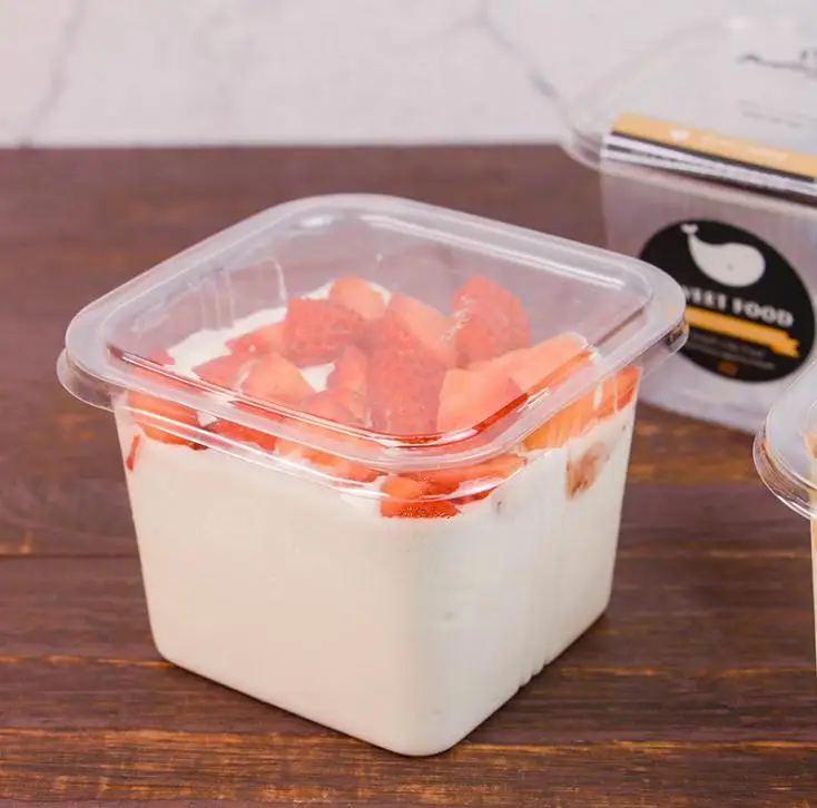 only box Прозрачная коробка для торта, Прозрачный квадратный мусс, пластиковые коробки с крышкой для кексов, йогурт, пудинг, товары для свадебной вечеринки, 300 комплектов SN2409 - Цвет: only box