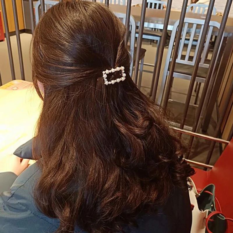 XIYANIKE Women Fashion Hair Accessories Geometric Zinc Alloy Pearl Hairpin Lady Simple Clip Triangle Square Minimalist | Украшения и
