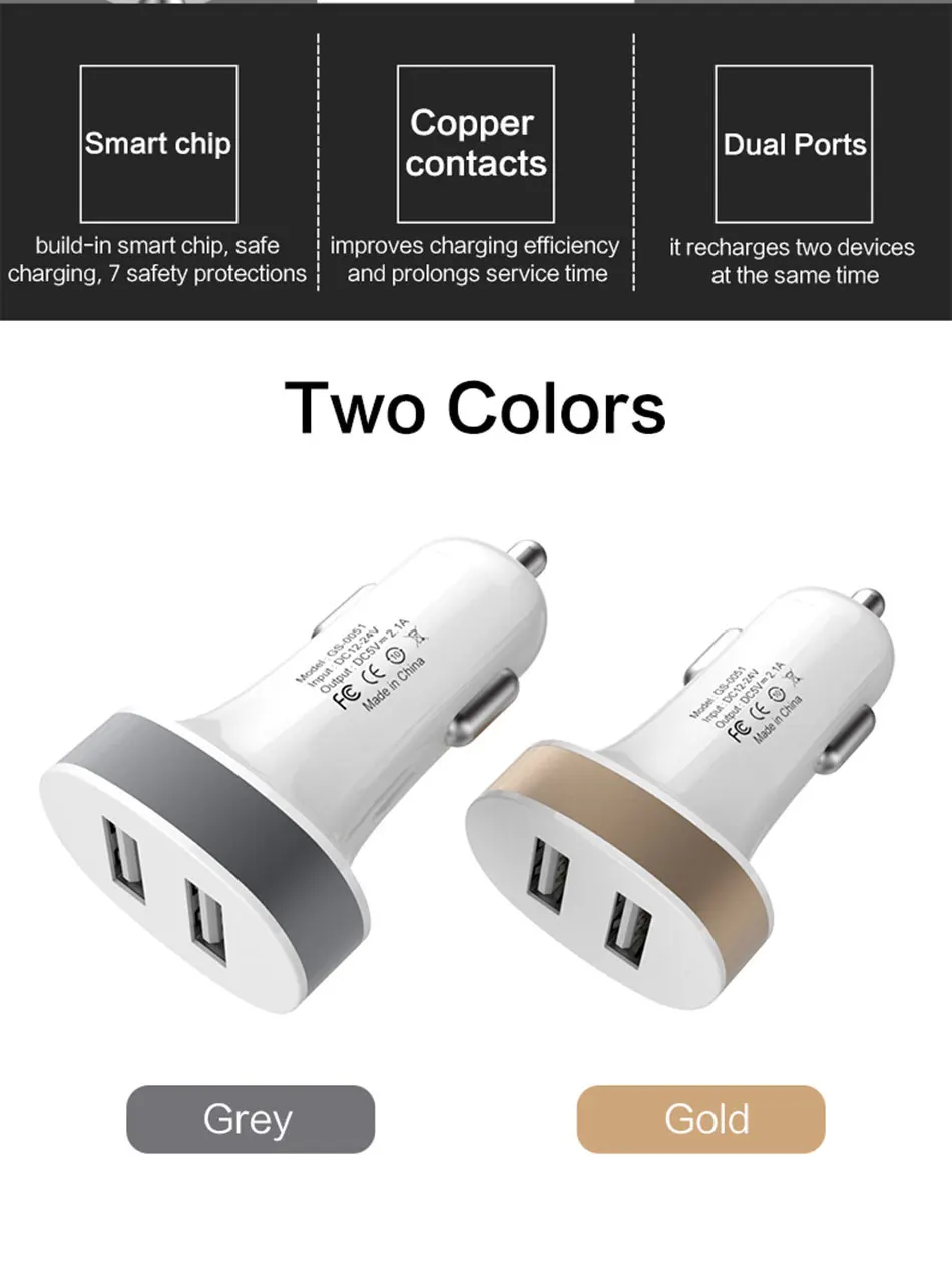 Автомобильное зарядное устройство LINGCHEN с двумя usb-портами для телефона, 5 В, 2,1 а, зарядное устройство для мобильного телефона, для iPhone, быстрое USB зарядное устройство, адаптер для автомобиля, для планшетов