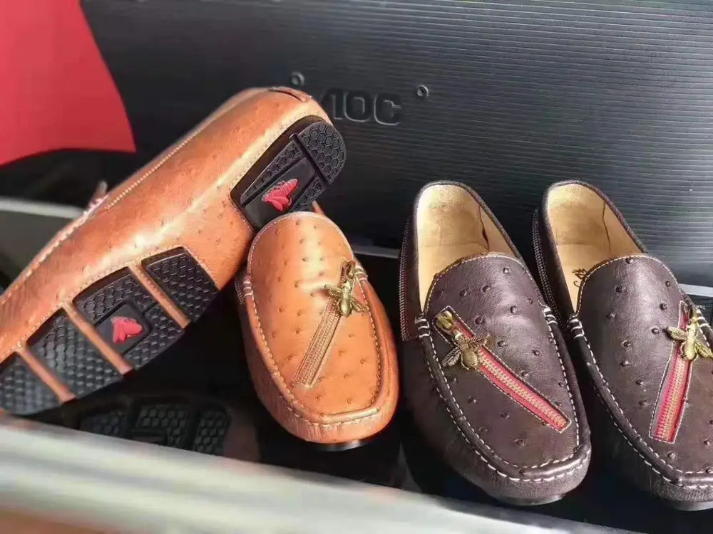Billig 2019 Neu Top Qualität Echten Straußen Haut Männer Schuh Freizeit Flache Schuh Orange Farbe Strauß Haut Männer Sneaker Mit Kuh Futter