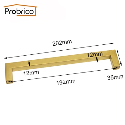 Hole distance 192mm Probrico золотой Латунный кухонный шкаф ручки современный комод тянет дверные ручки и ручки 12 мм квадратная мебельная фурнитура - Цвет: Hole distance 192mm