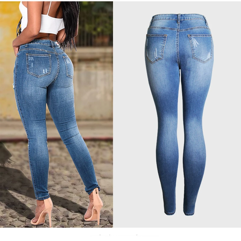 

Elastic ripped jeans for women Pencil Pants Hole skinny jeans woman high waist women denim pants jean pantalones vaqueros mujer