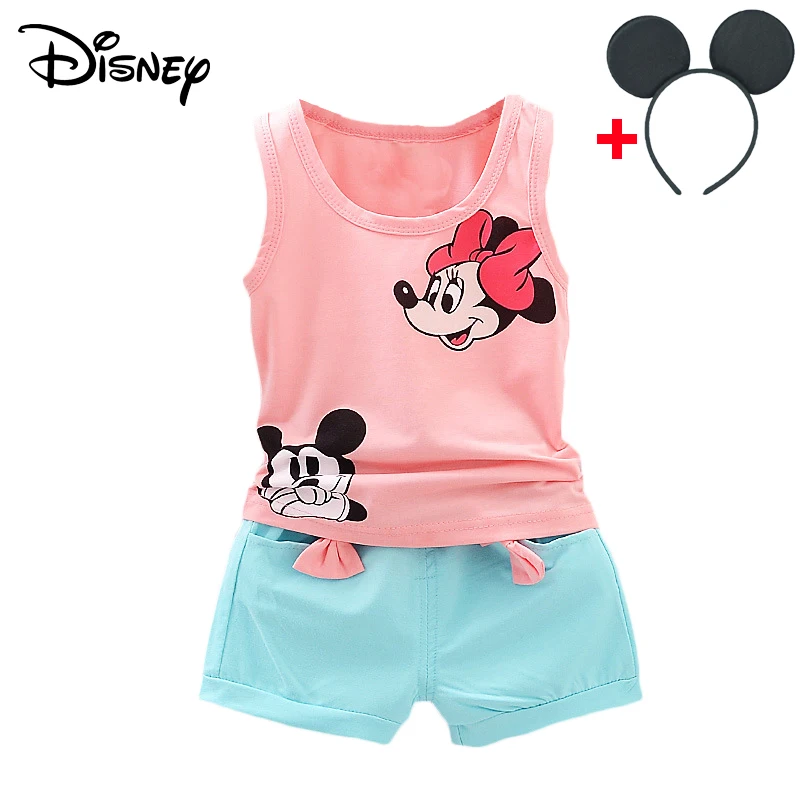 Одежда для маленьких девочек Disney Mickey Minnie Корейская одежда с коротким рукавом