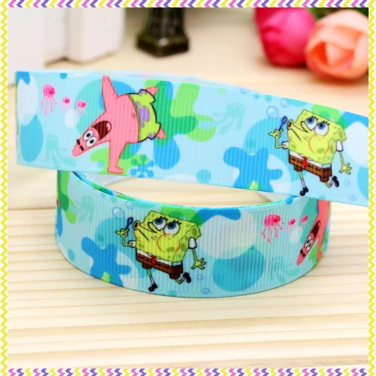 7/8 '' SpongeBob Алиса ПЭТ печатных Grosgrain ленты hairbow головные уборы украшение партии DIY OEM 22 мм D321