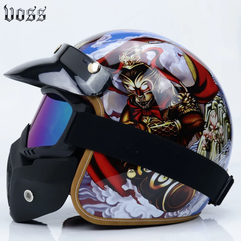 3/4 open face half motorcycle helmet vintage retro leather helmets the Indians and broken skull scooter moto | Автомобили и