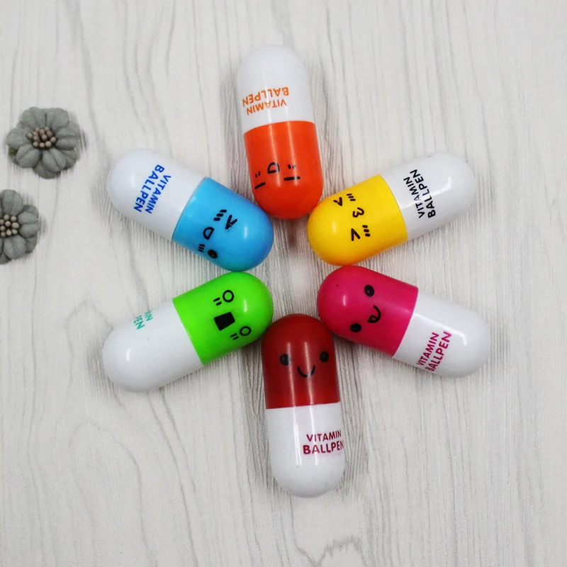 Много милых шариковых ручек smiley pill дополнительно Выдвижная Витаминная капсула