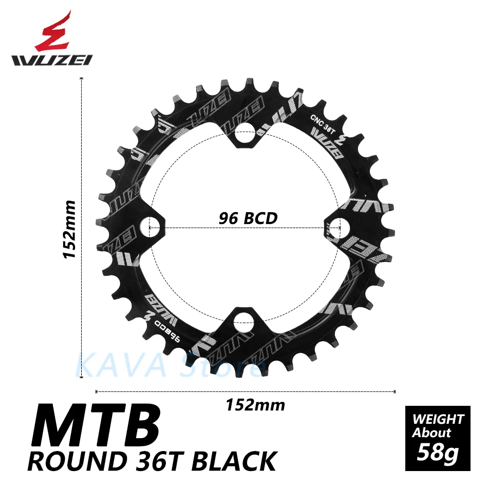 Round Black 36T Wuzei 96BCD Круглый/Овальный 32/34/36/38T MTB горный велосипед велосипедная Звездочка для shimano ALIVIO M672 M782 M4000 M4050 GX рукоятки - Цвет: Round Black 36T