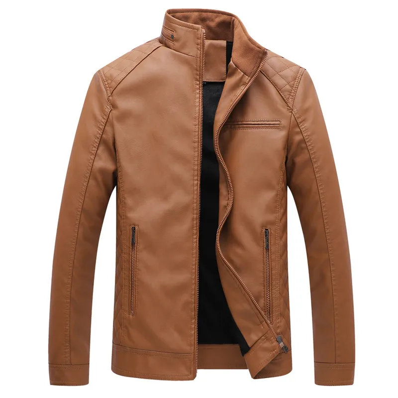 

Fashion Leather Jacket Men Autumn Winter Fleece Warm Liner Leather Coat Men Stand Collar Plus Size L-6XL Motorcycle Jacket Men