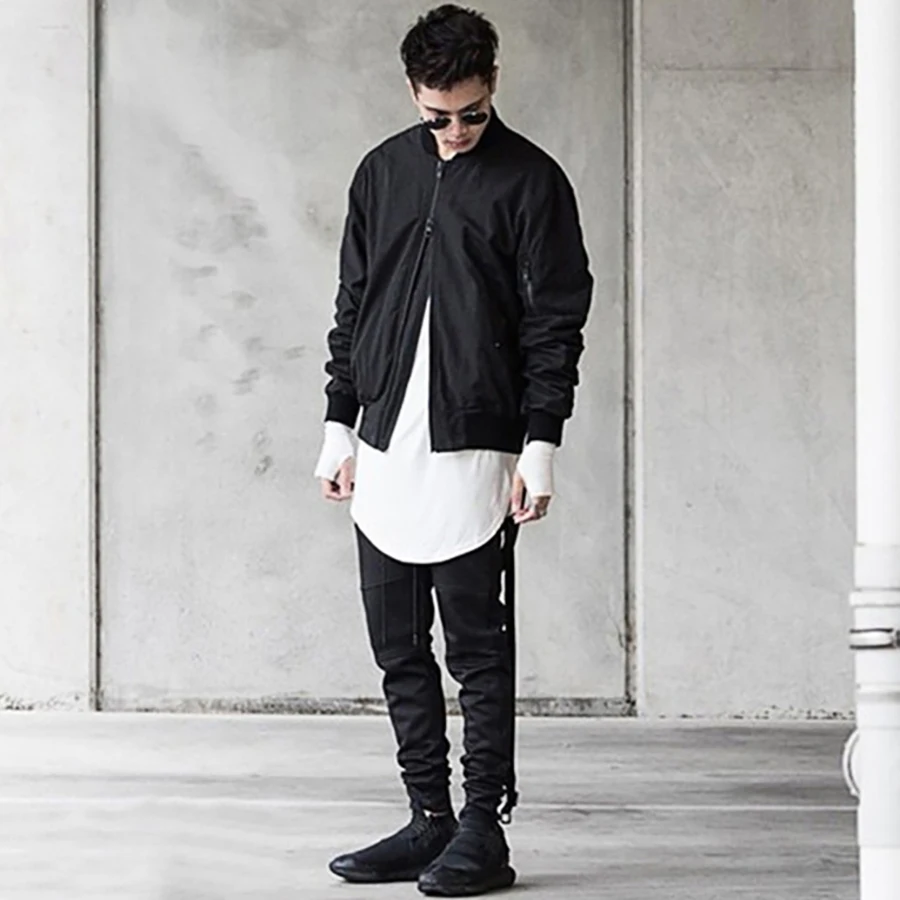 Изогнутая футболка с длинным рукавом для мужчин в стиле хип-хоп простая Мужская